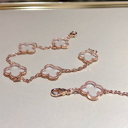 [AuraEcho]CLOVER 5 MOTIF ROCK CRYSTAL BRACELET