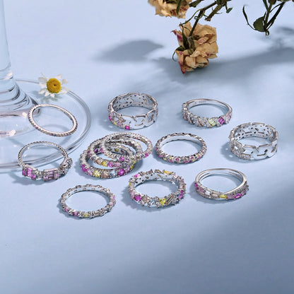 [AuraEcho]Sparkling Colorful Round Cut Tennis Ring