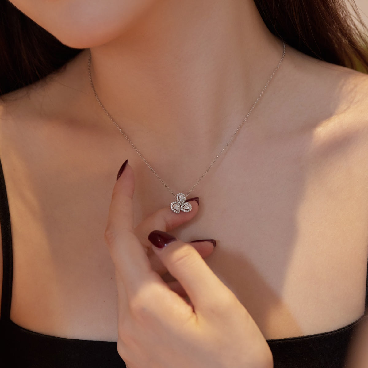 [AuraEcho]Elegant Flower Shape Pear Cut Necklace