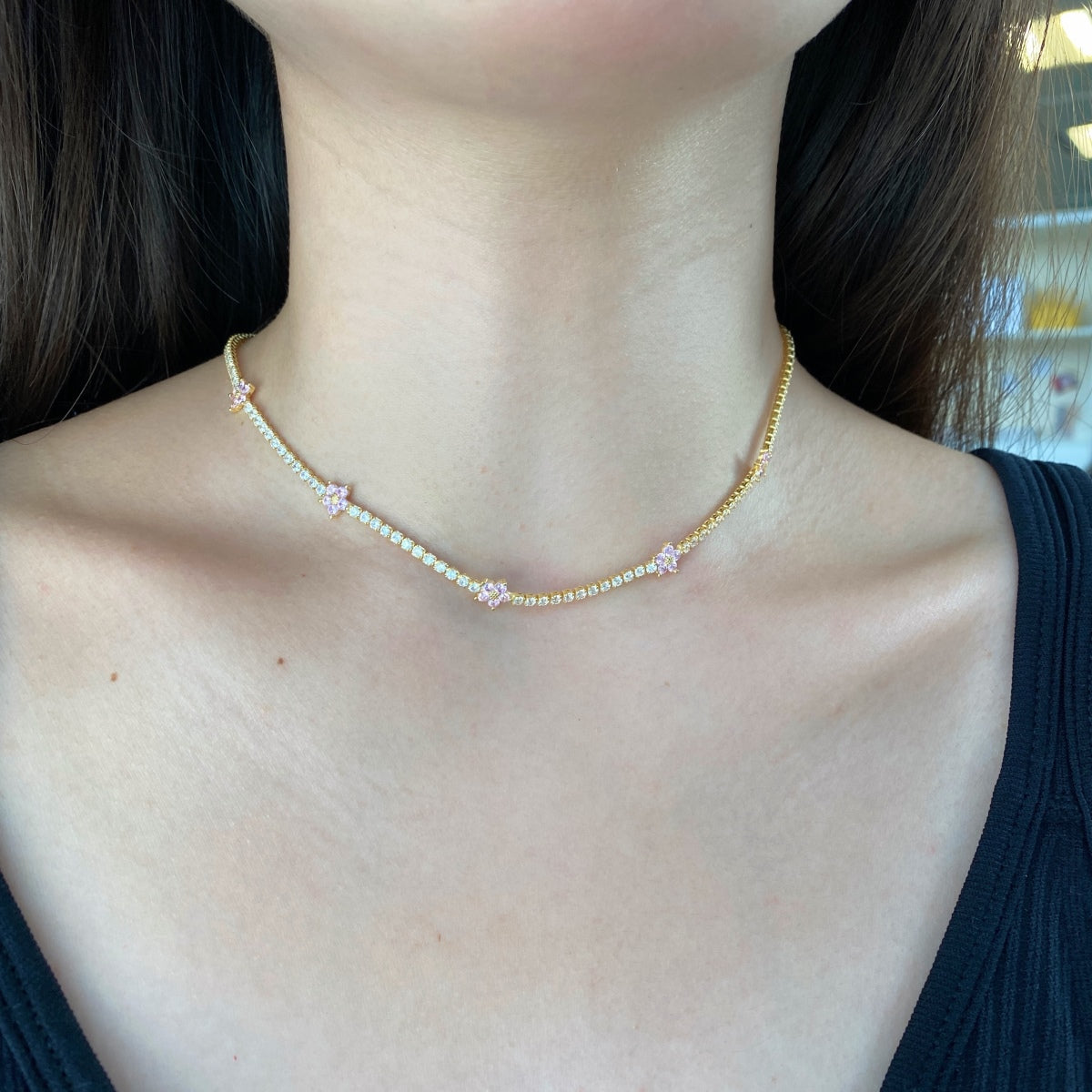 [AuraEcho]Luxurious Colorful Flower Tennis Necklace