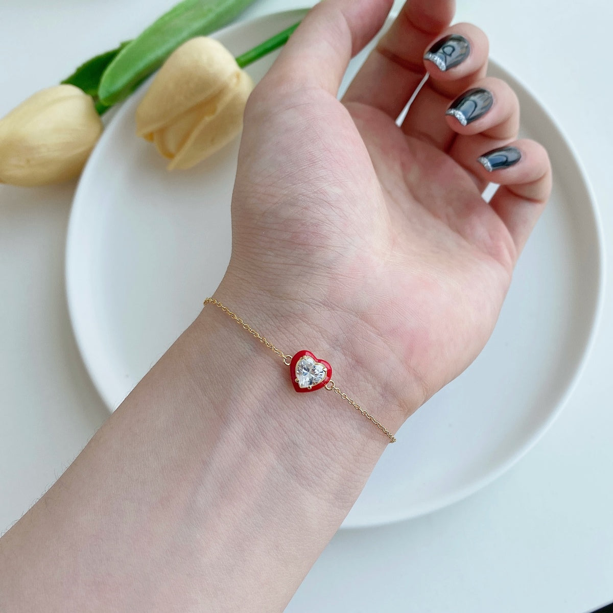 [AuraEcho]Sparkling Romantic Heart Shape Lover Bracelet
