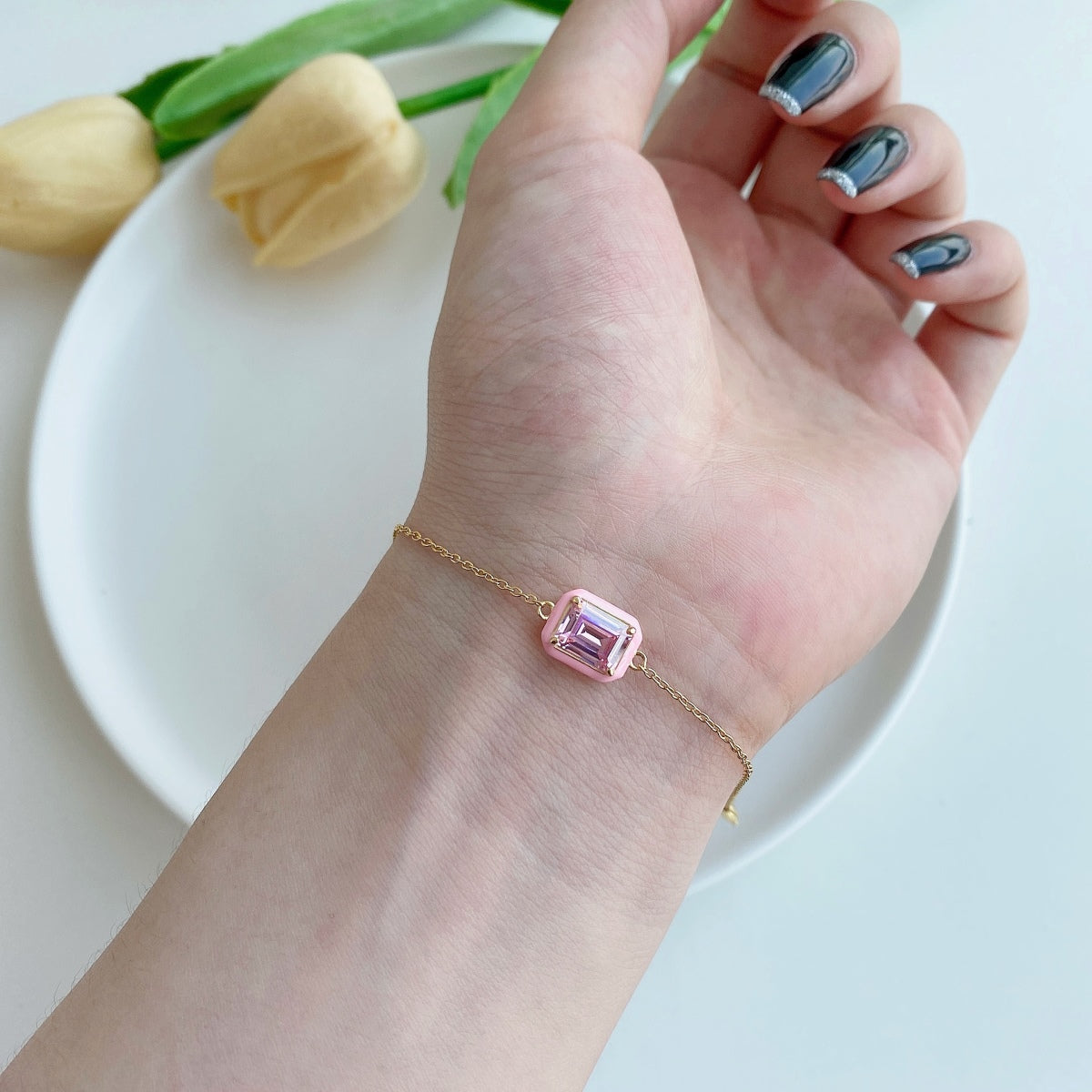 [AuraEcho]2.0 Carat Sparkling Colorful Emerald Cut Daily Bracelet