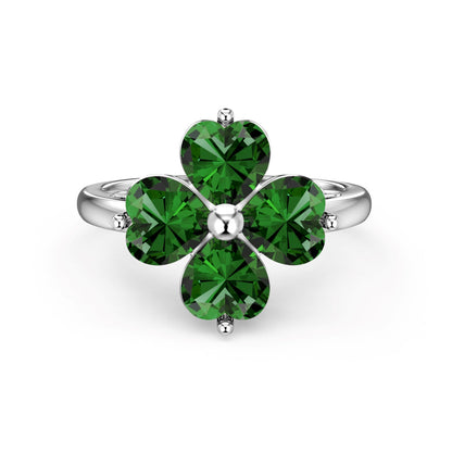 [AuraEcho]Heart-shaped Four-Leaf Clover Ball Ring