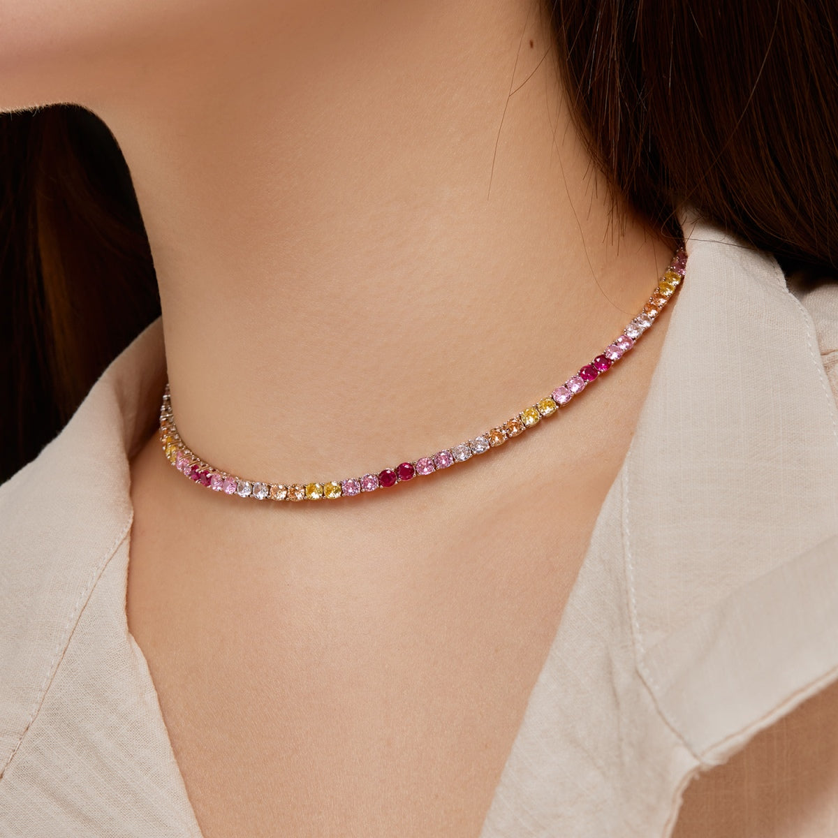 [AuraEcho]Delicate Colorful Tennis Necklace