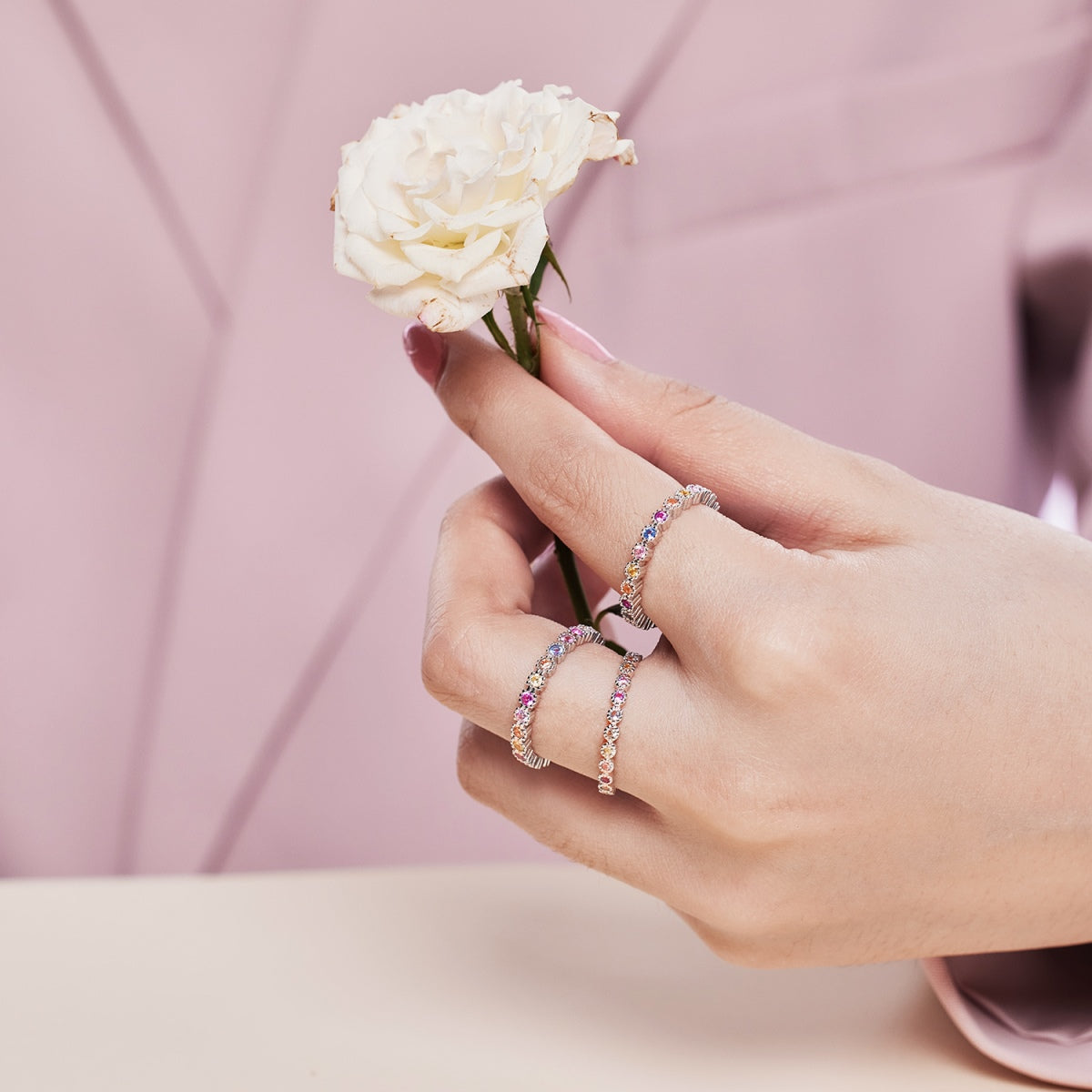 [AuraEcho]Sparkling Colorful Round Cut Tennis Ring