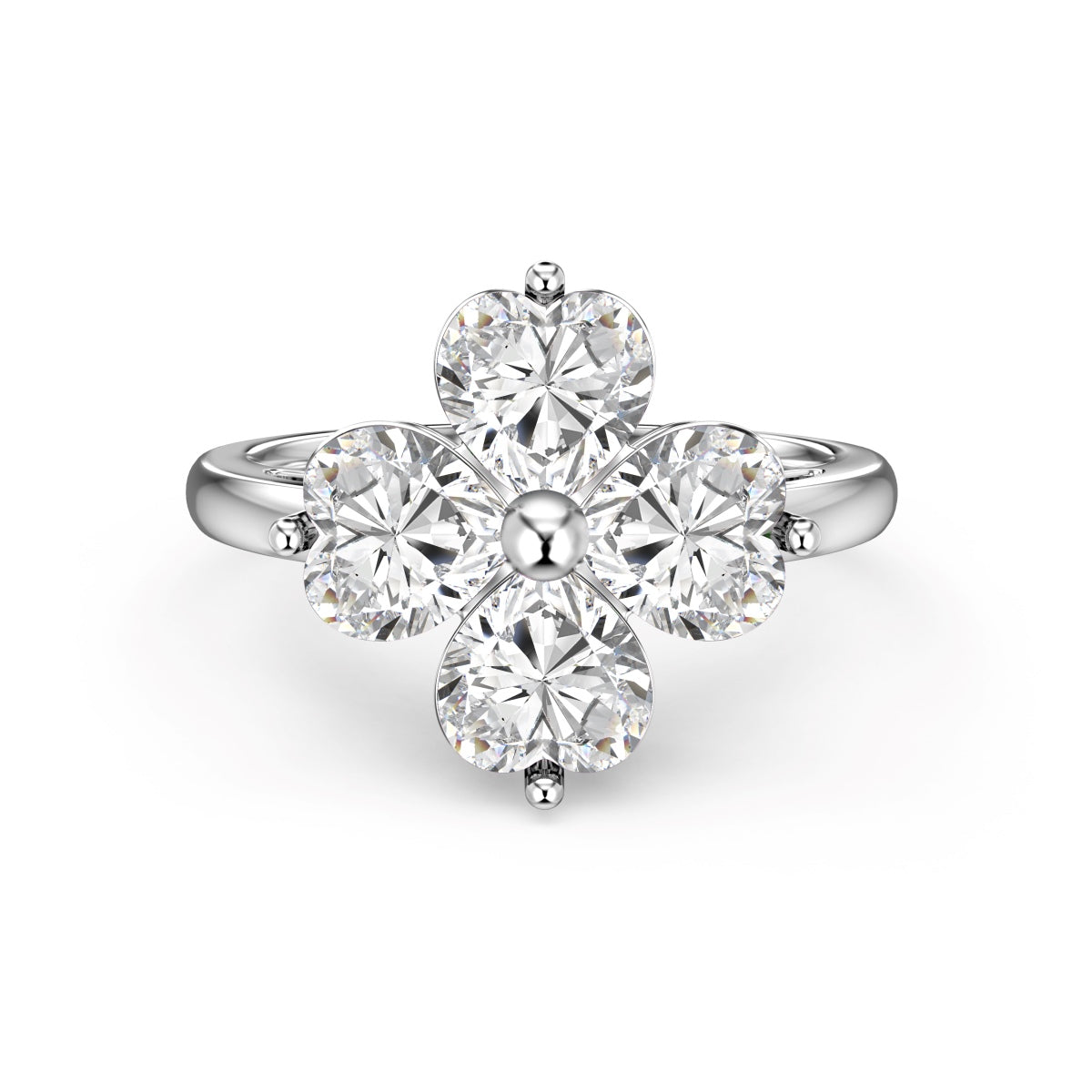 [AuraEcho]Heart-shaped Four-Leaf Clover Ball Ring