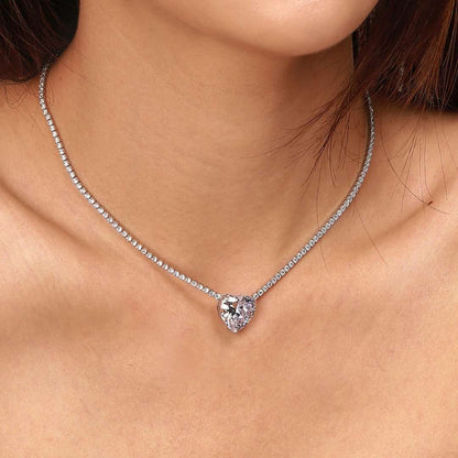 [AuraEcho]8.0 Carat Versatile Colorful Sweet Heart-Shaped Tennis Necklace