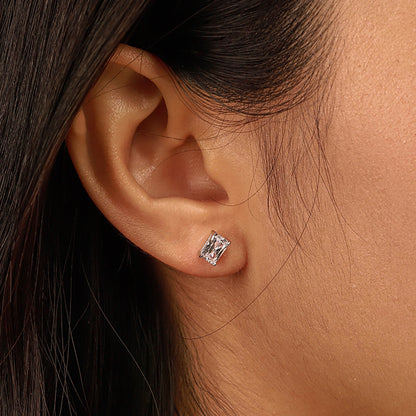 [AuraEcho]Stylish Shiny Rectangular Center Stone Stud Earrings