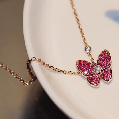 [AuraEcho]BUTTERFLY RED DIAMOND ROSE GOLD NECKLACE