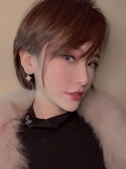 [AuraEcho]DOUBLE STAR PINK GOLD MOP DROP EARRINGS