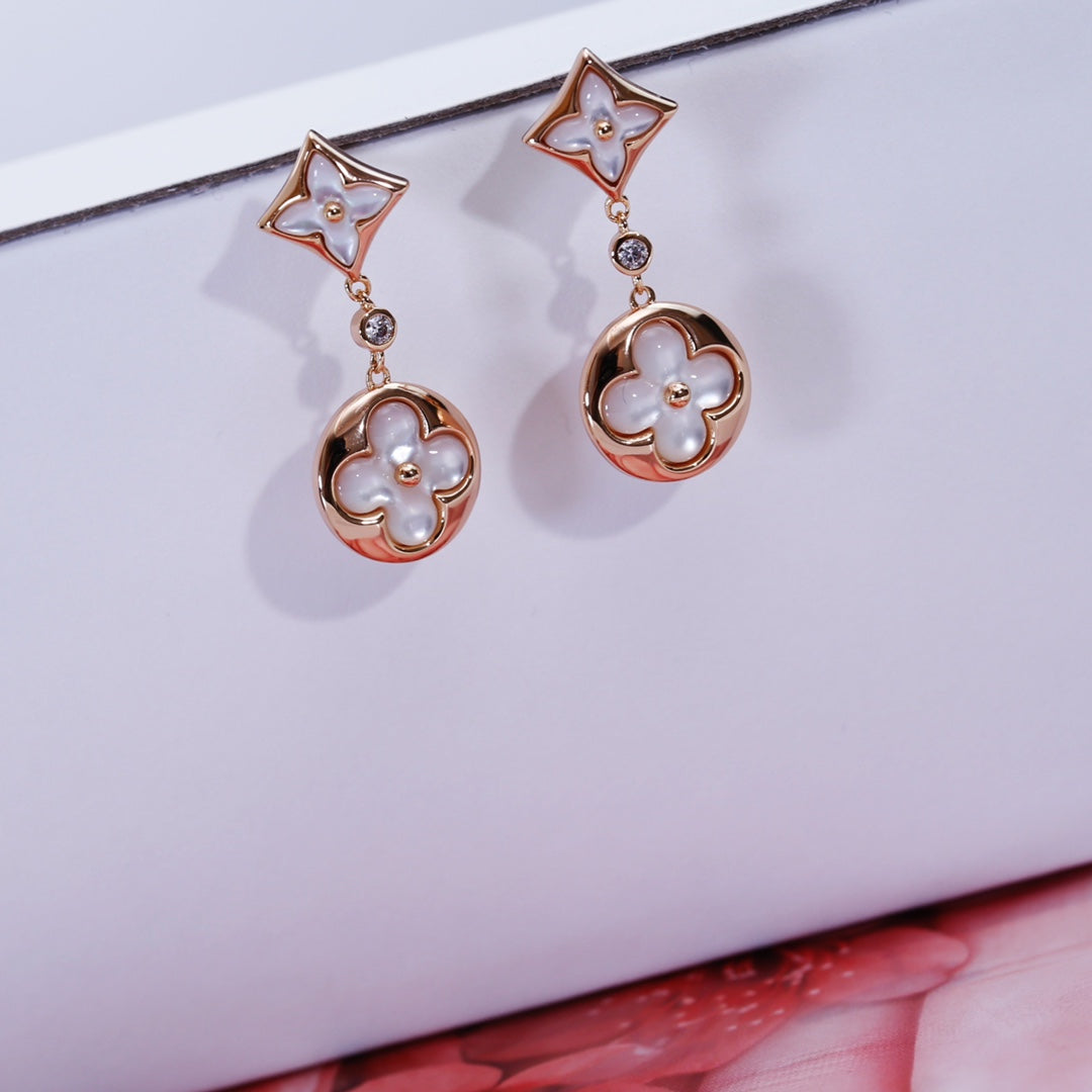 [AuraEcho]STAR AND SUN PINK GOLD MOP DROP EARRINGS