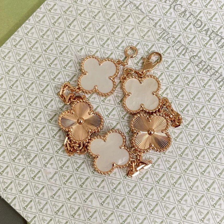 [AuraEcho]CLOVER WHITE PEARL MOP 5 MOTIF BRACELET COLLECTION