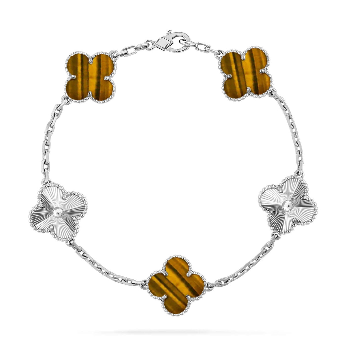 [AuraEcho] CLOVER 5 MOTIFS TIGER EYE BRACELET COLLECTION
