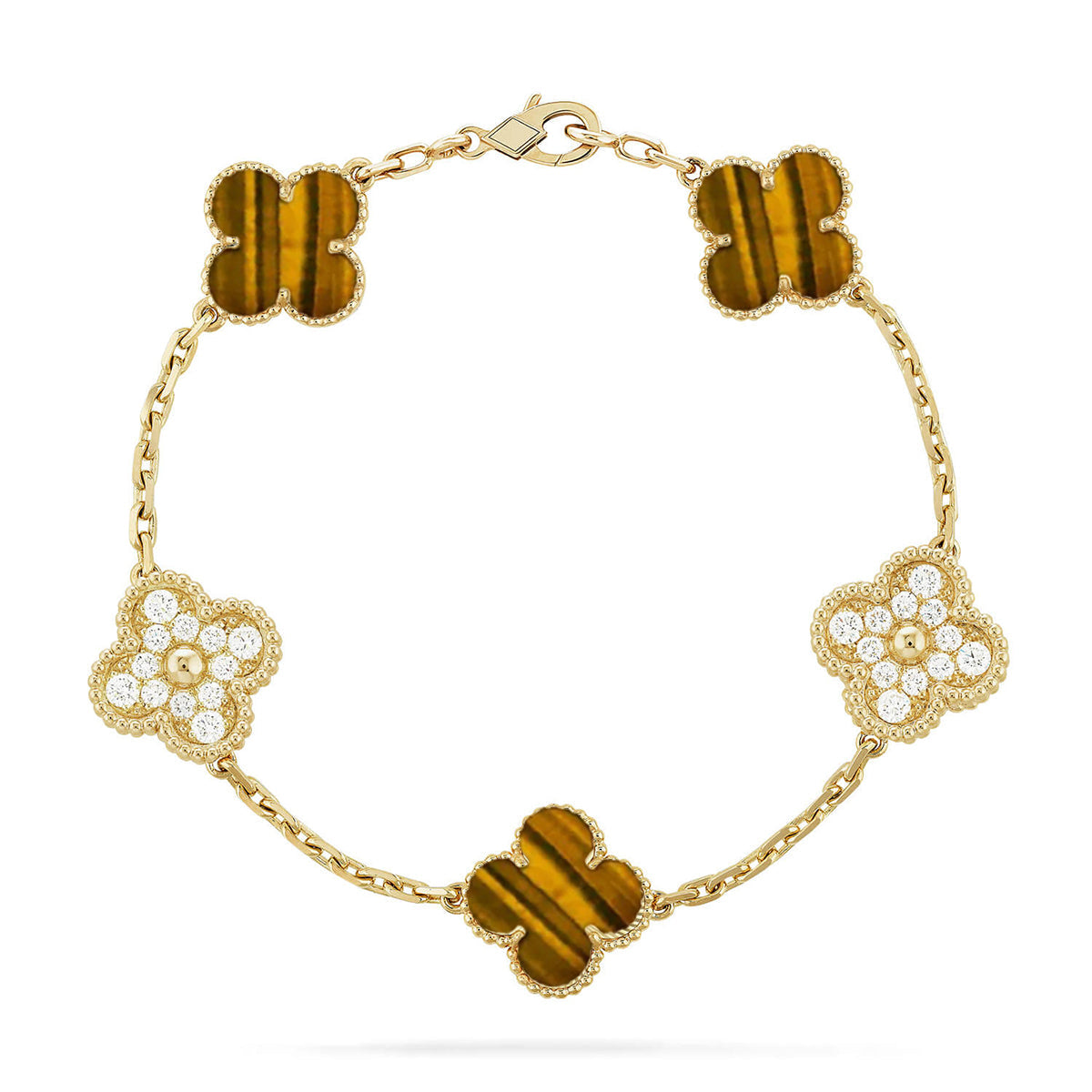 [AuraEcho] CLOVER 5 MOTIFS TIGER EYE BRACELET COLLECTION