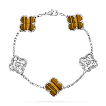 [AuraEcho] CLOVER 5 MOTIFS TIGER EYE BRACELET COLLECTION