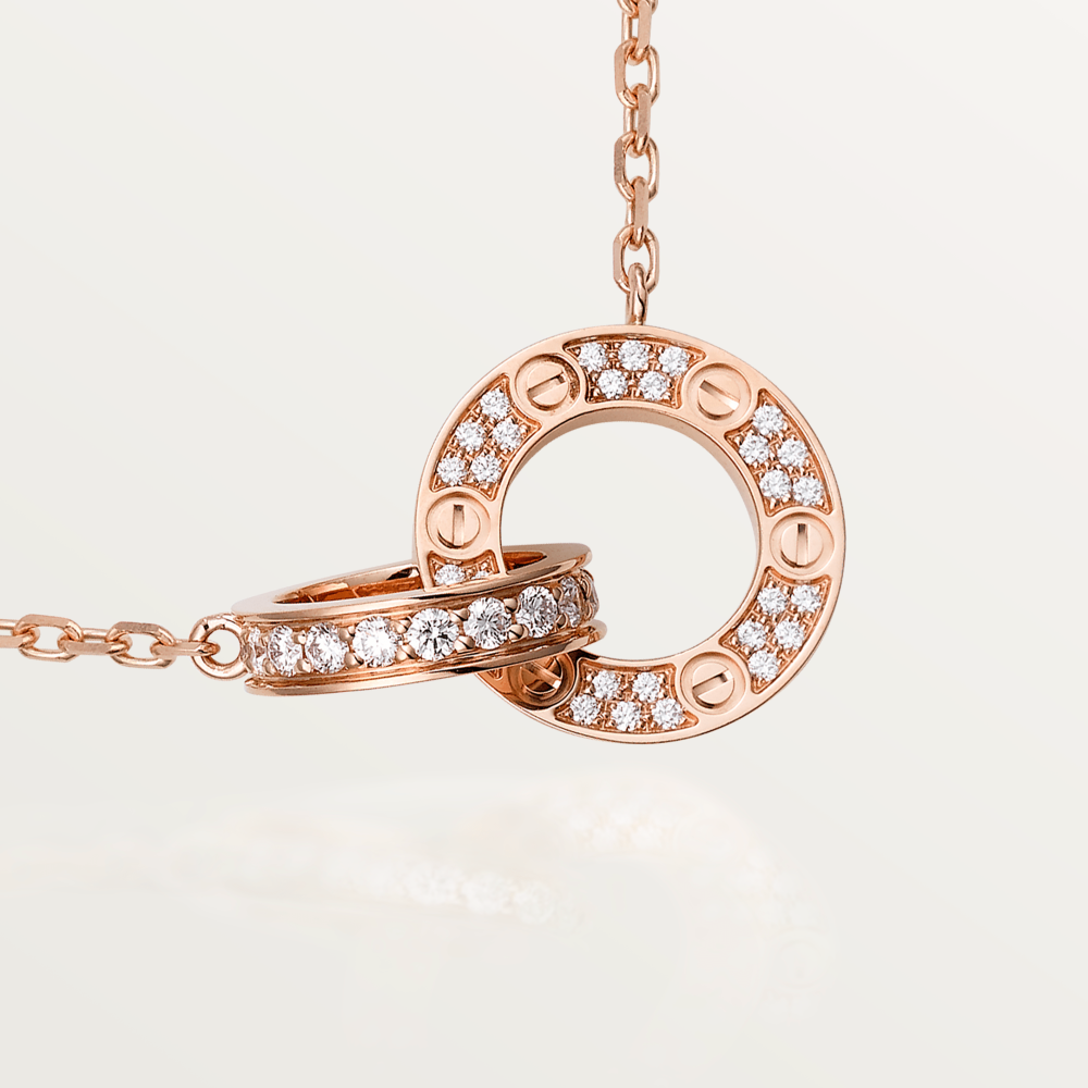 [AuraEcho]LOVE 7.6MM NECKLACE ROSE GOLD AND SILVER  FULL DIAMOND