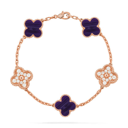 [AuraEcho]CLOVER 5 MOTIF PURPLE STRIPES BRACELET COLLECTION