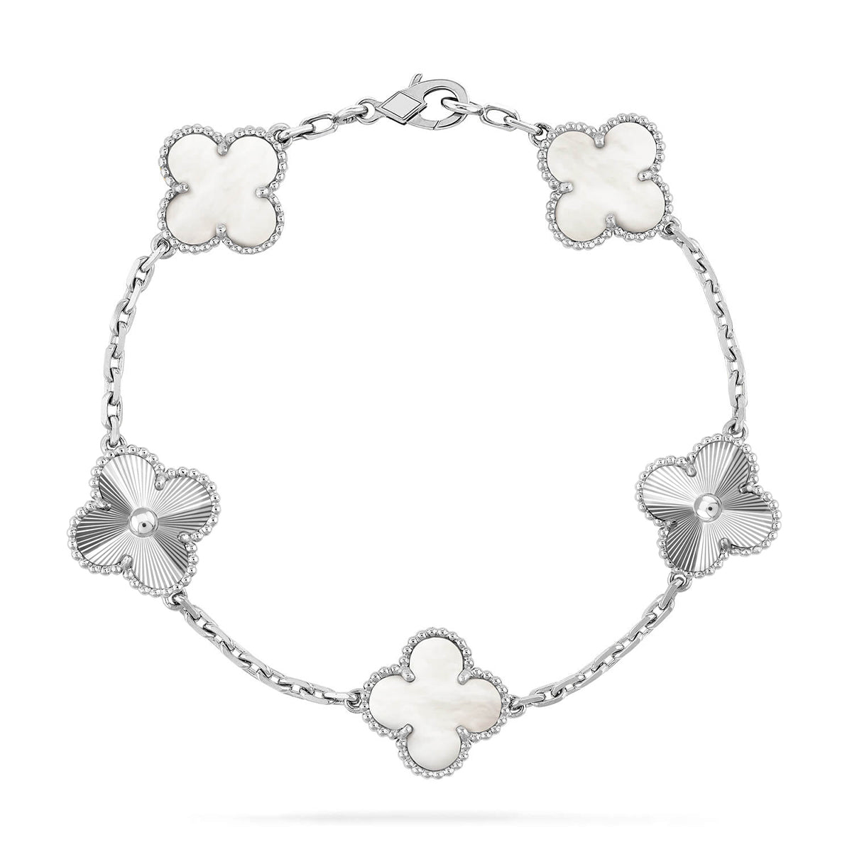 [AuraEcho]CLOVER WHITE PEARL MOP 5 MOTIF BRACELET COLLECTION