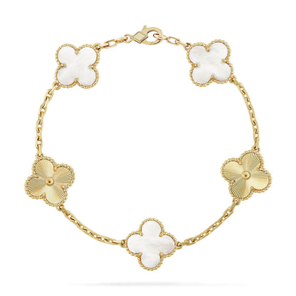 [AuraEcho]CLOVER WHITE PEARL MOP 5 MOTIF BRACELET COLLECTION