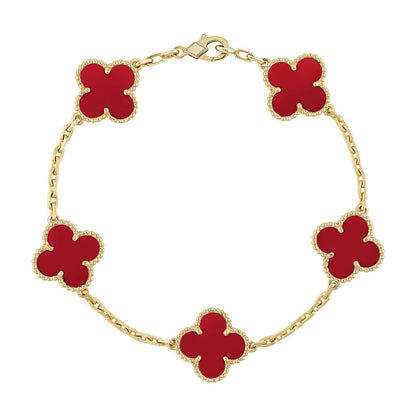 [AuraEcho] CLOVER 5 MOTIF RED CORNELIAN BRACELET COLLECTION