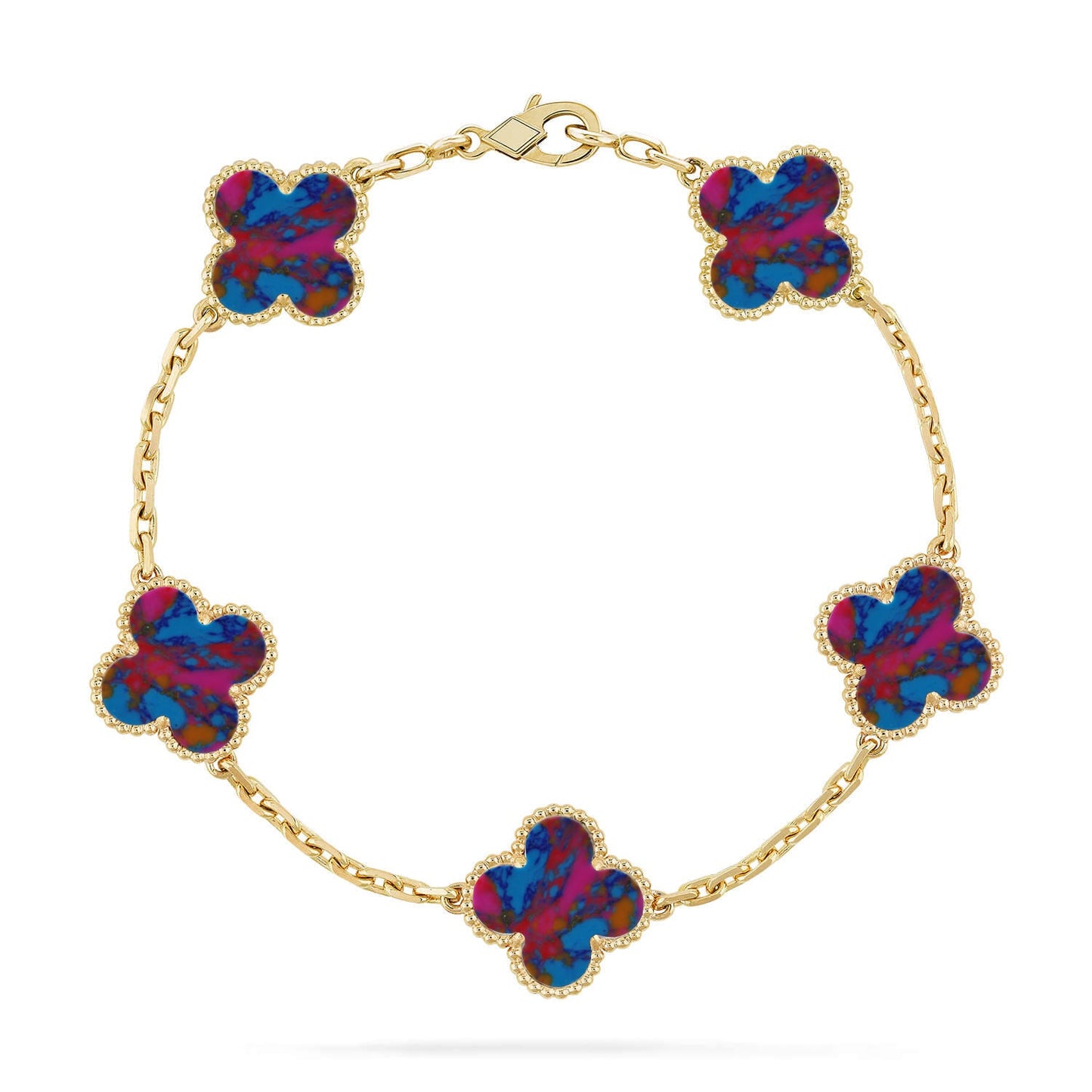 [AuraEcho]CLOVER 5 MOTIF COLOR GEMSTONES BRACELET COLLECTION