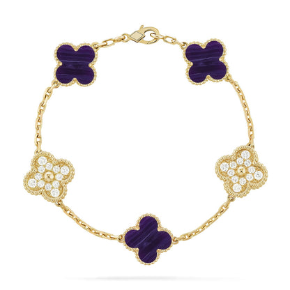 [AuraEcho]CLOVER 5 MOTIF PURPLE STRIPES BRACELET COLLECTION