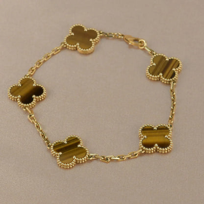 [AuraEcho] CLOVER 5 MOTIFS TIGER EYE BRACELET COLLECTION