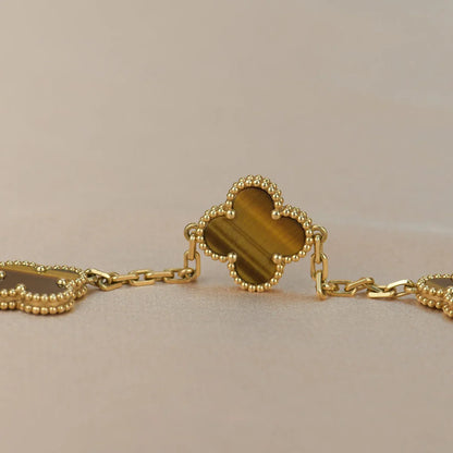[AuraEcho] CLOVER 5 MOTIFS TIGER EYE BRACELET COLLECTION