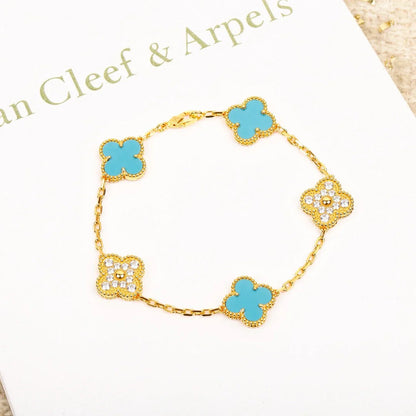 [AuraEcho] CLOVER 5 MOTIF TURQUOISE BRACELET COLLECTION