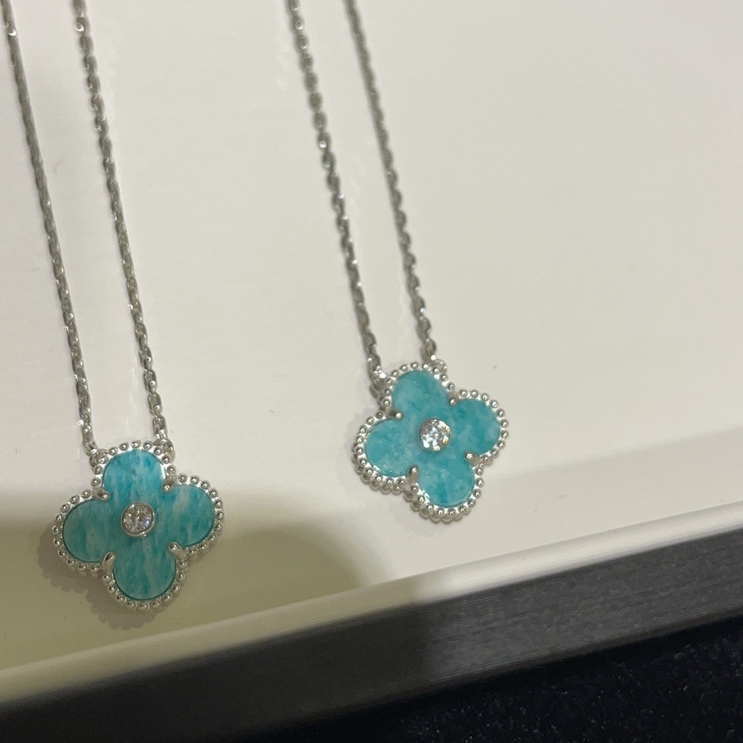 [AuraEcho]CLOVER 15MM DIAMOND SVRES PORCELAIN  NECKLACE SILVER