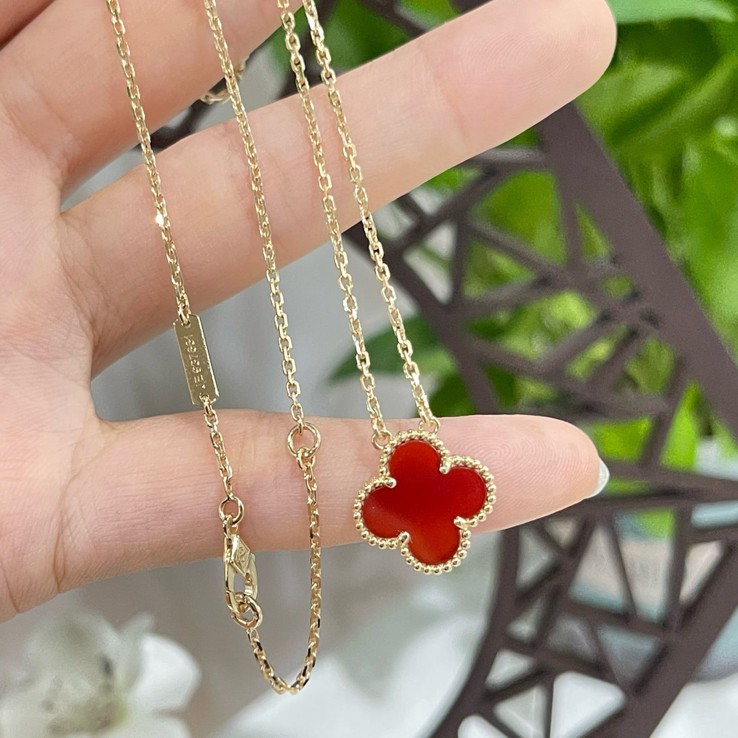[AuraEcho]CLOVER 15MM CARNELIAN SINGLE FLOWER NECKLACE
