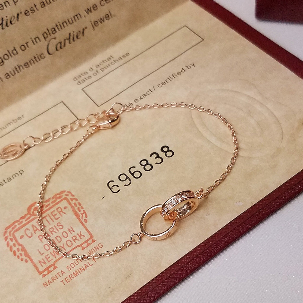 [AuraEcho]LOVE DOUBLE RING HALF DIAMOND BRACELET