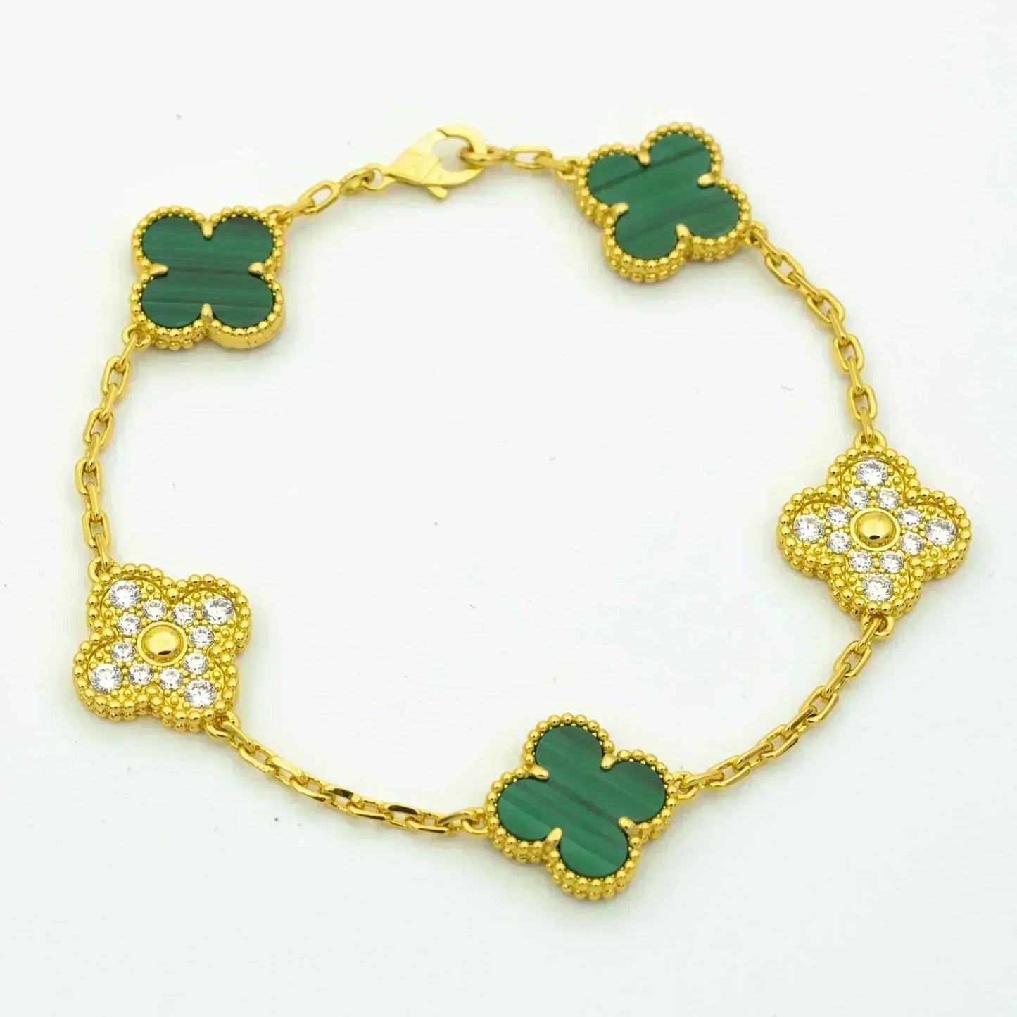 [AuraEcho] CLOVER 5 MOTIF MALACHITE BRACELET COLLECTION