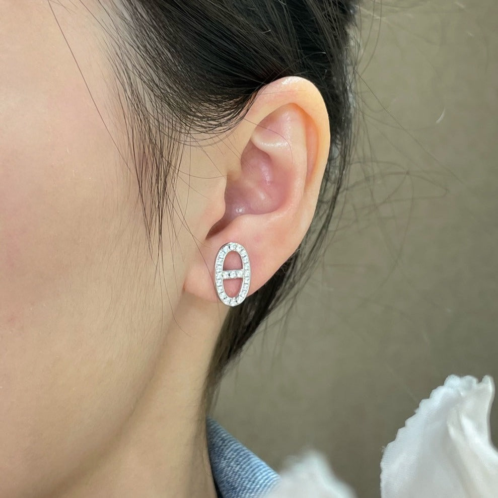 [AuraEcho]HM FULL DIAMOND PIG NOSE STUD EARRINGS