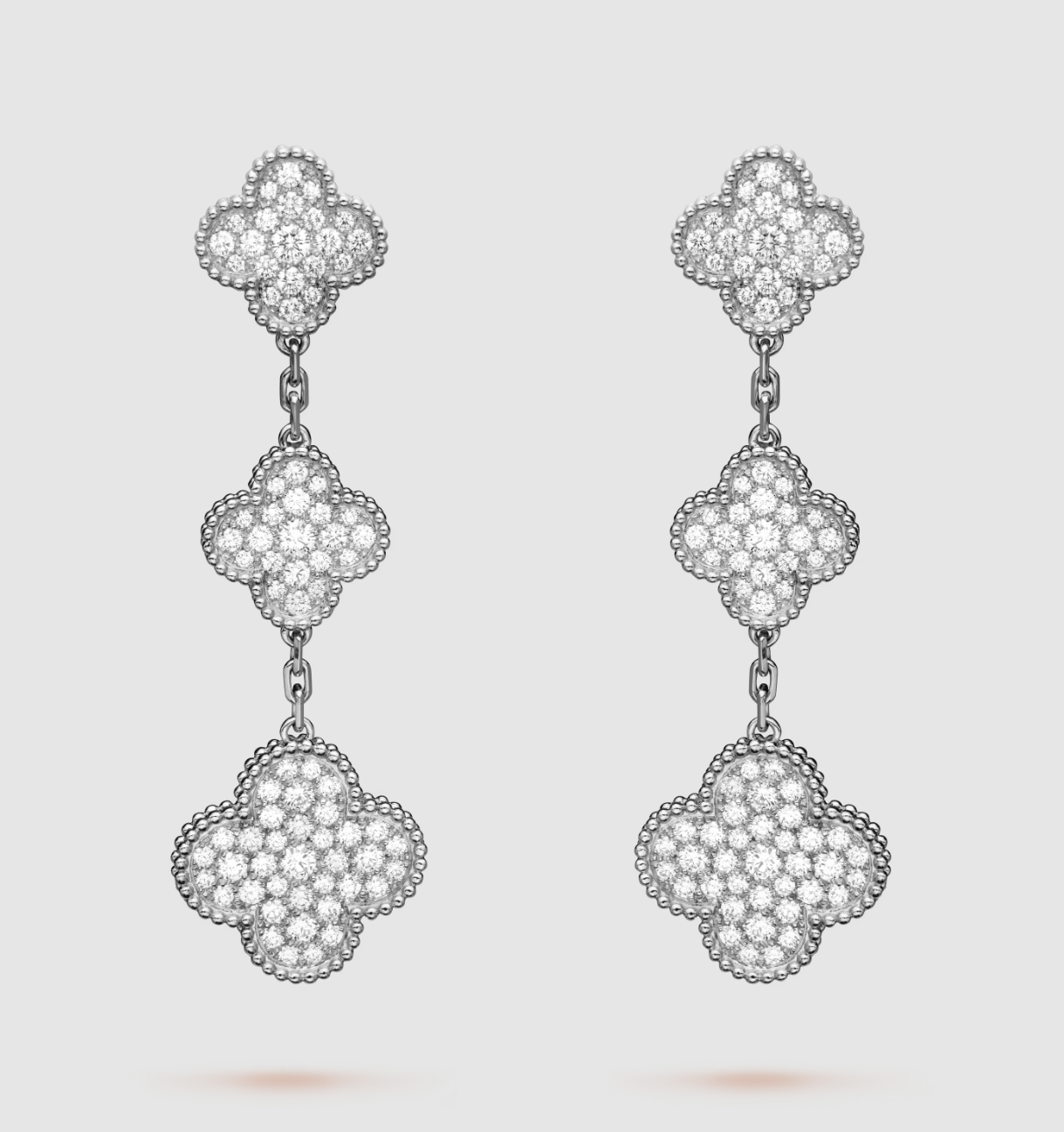 [AuraEcho]CLOVER 3 MOTIF DIAMOND SILVER DROP EARRINGS