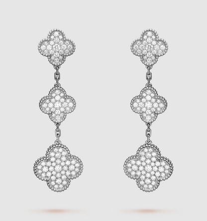 [AuraEcho]CLOVER 3 MOTIF DIAMOND SILVER DROP EARRINGS