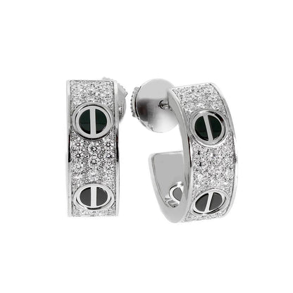 [AuraEcho]LOVE CERAMIC DIAMOND PAVED SILVER EARRINGS