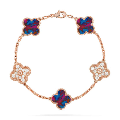 [AuraEcho]CLOVER 5 MOTIF COLOR GEMSTONES BRACELET COLLECTION