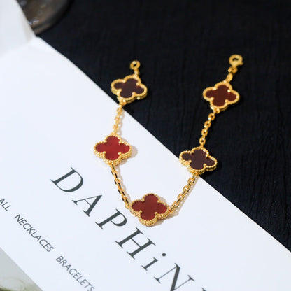 [AuraEcho]CLOVER 5 MOTIFS RED AGATE  BRACELET
