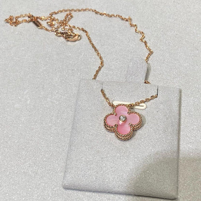[AuraEcho]CLOVER 15MM DIAMOND PINK MOP NECKLACE