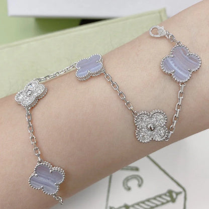 [AuraEcho] CLOVER 5 MOTIF PURPLE CHALCEDONY BRACELET COLLECTION
