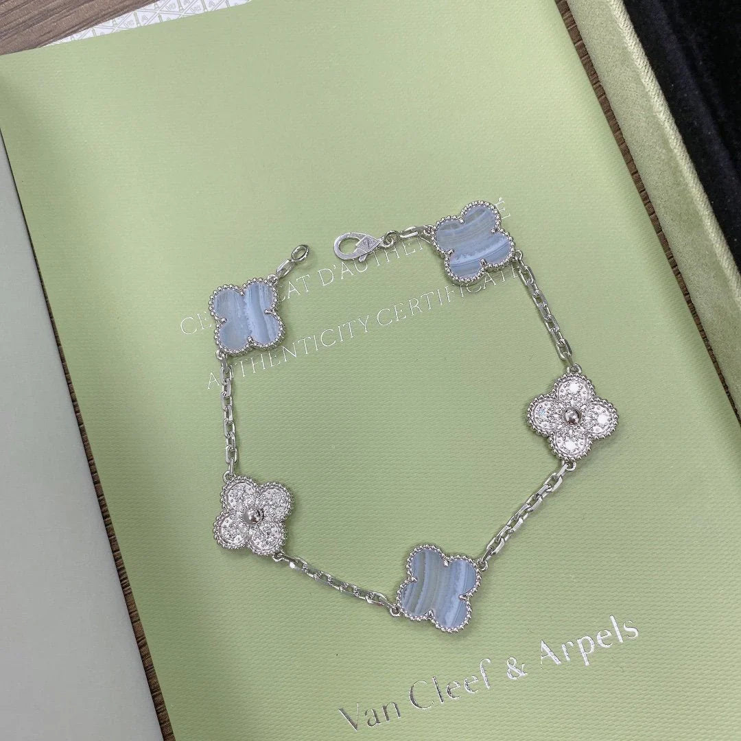 [AuraEcho] CLOVER 5 MOTIF PURPLE CHALCEDONY BRACELET COLLECTION