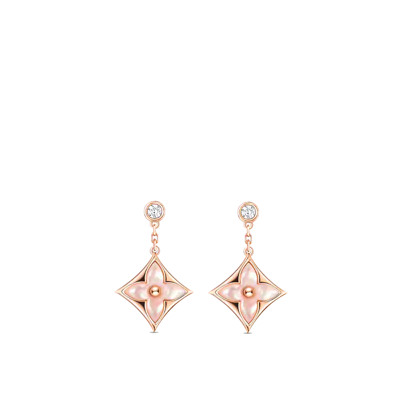 [AuraEcho]DOUBLE STAR PINK GOLD MOP DROP EARRINGS