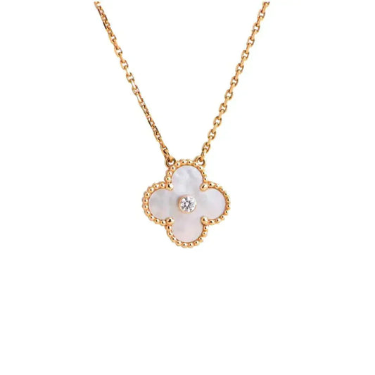 [AuraEcho]CLOVER 15MM DIAMOND WHITE FRITILLARIA NECKLACE