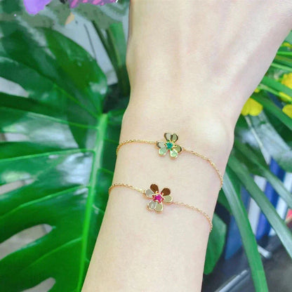 [AuraEcho]FRIVOLE GOLD FLOWER PINK MALACHITE BRACELET