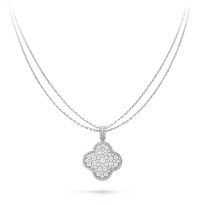 [AuraEcho]CLOVER 25MM SILVER FULL DIAMOND BIG CLOVER NECKLACE