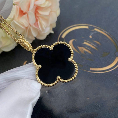 [AuraEcho]CLOVER 25MM GOLD ONYX BIG CLOVER NECKLACE