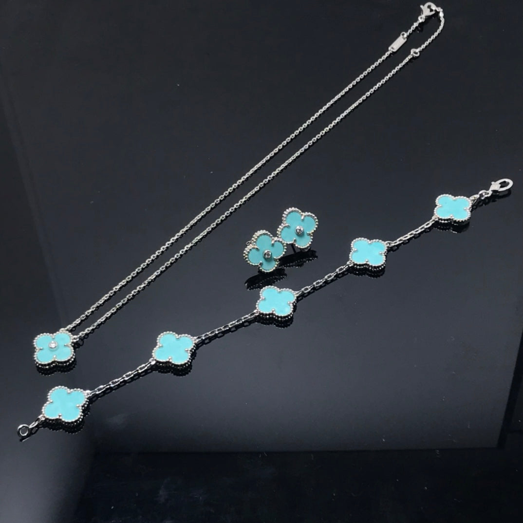 [AuraEcho]CLOVER 1 DIAMOND BLUE SKY SILVER EARRINGS